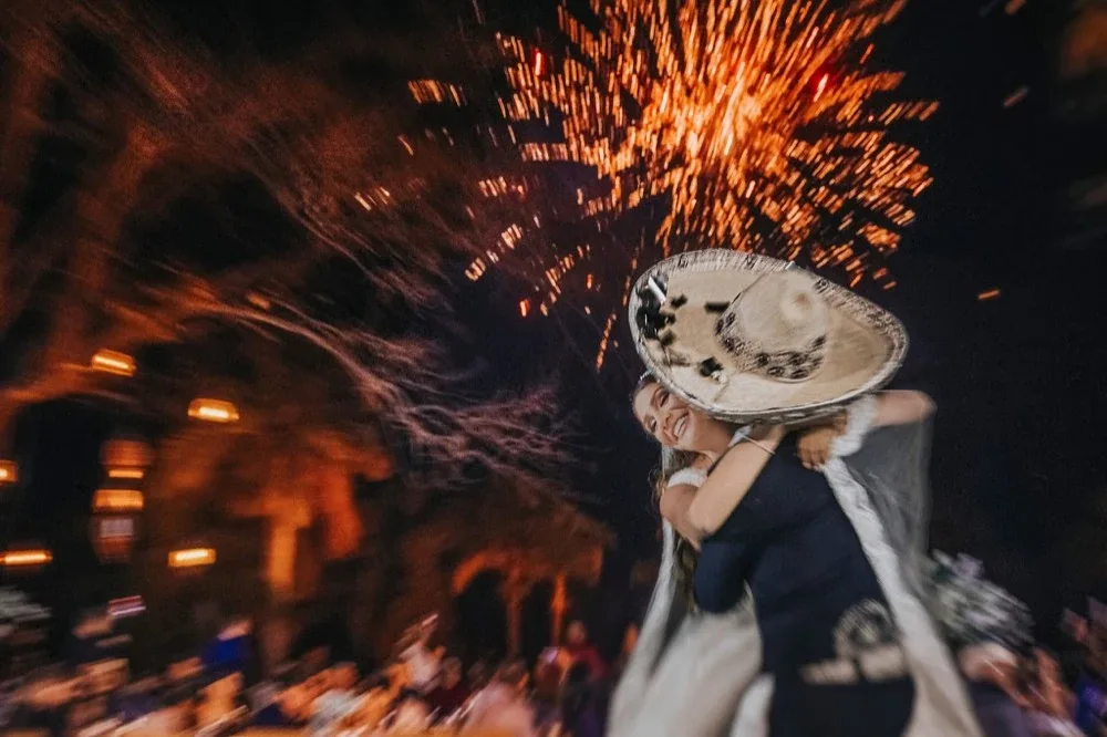 Mariage avec feux d'artifice, photographe de mariage au Mexique