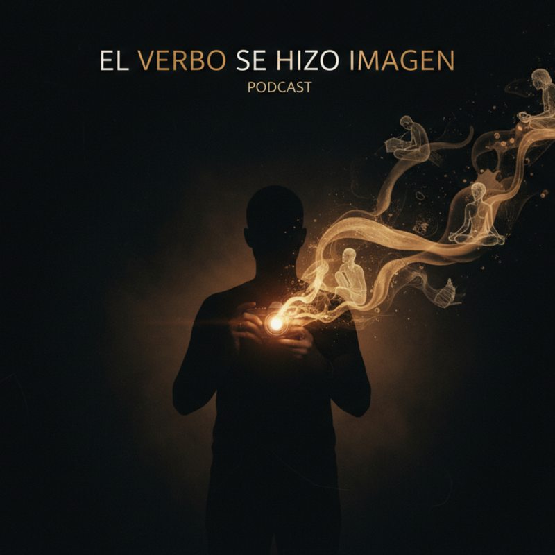 Portada del podcast El verbo se hizo imagen: una silueta sosteniendo una luz en la oscuridad